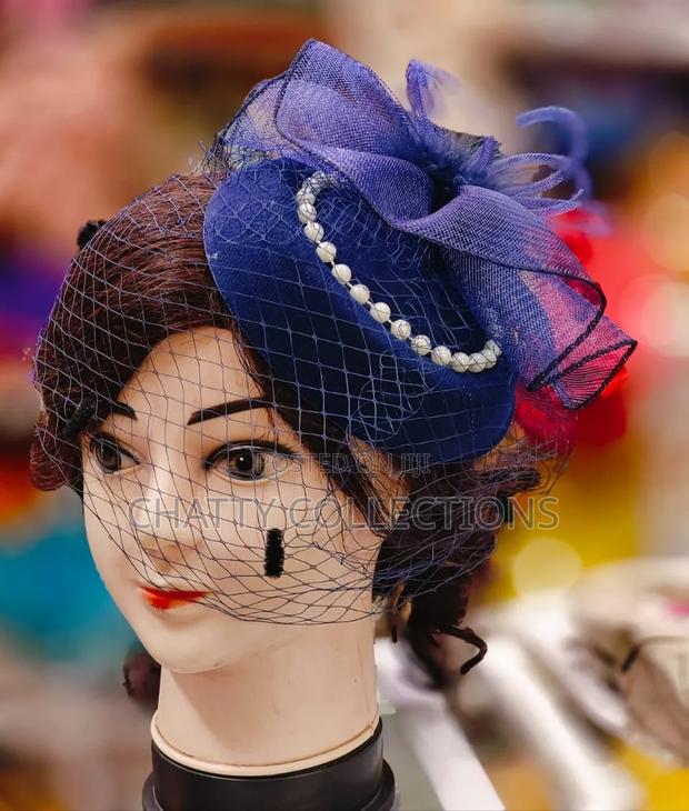 Navy Blue Stylish and Classy Ladies Head Fascinators With Net and Bead