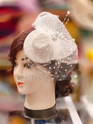 White Stylish and Classy Ladies Head Fascinator With Net and Small Hat