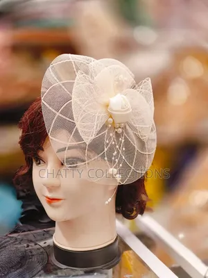 Cream Stylish and Cutesy Ladies Head Fascinators With Net and Bead