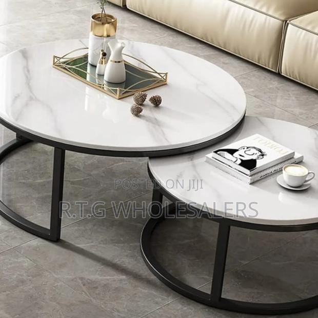 2-in-1 Pure Marble Nesting Coffee Tables Black Frame