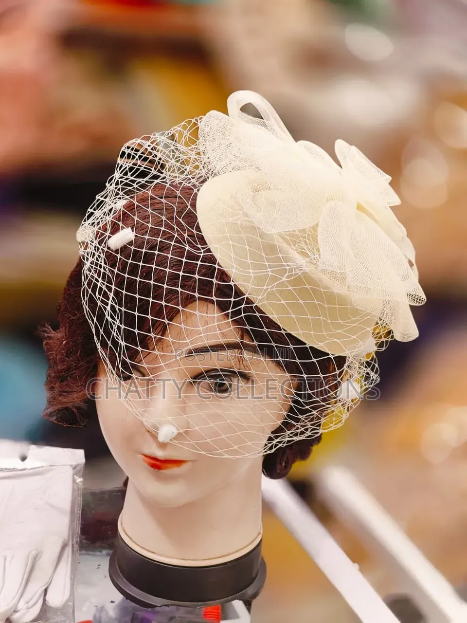 Crem White Net Ladies Head Fascinators and Hat