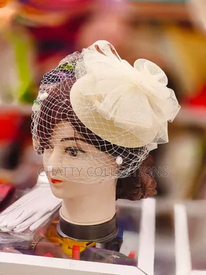 Crem White Net Ladies Head Fascinators and Hat