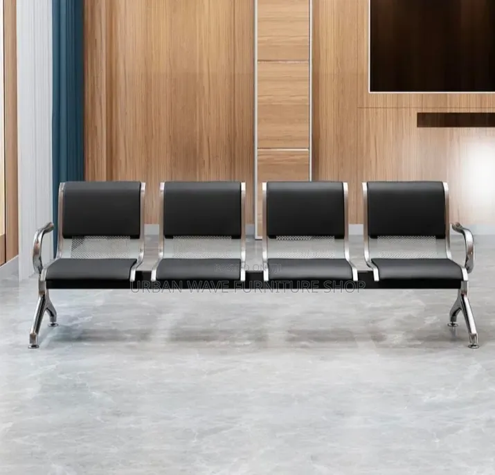 Black Padded 4 Seater Link Office Chair for Visitors