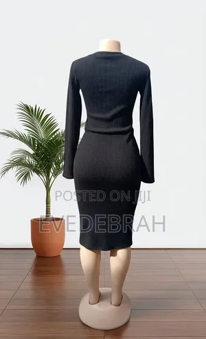 Plain Black Stretchy Body Con Cotton Dress