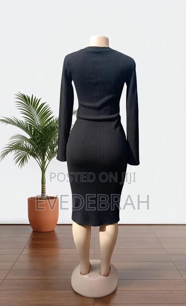 Plain Black Stretchy Body Con Cotton Dress