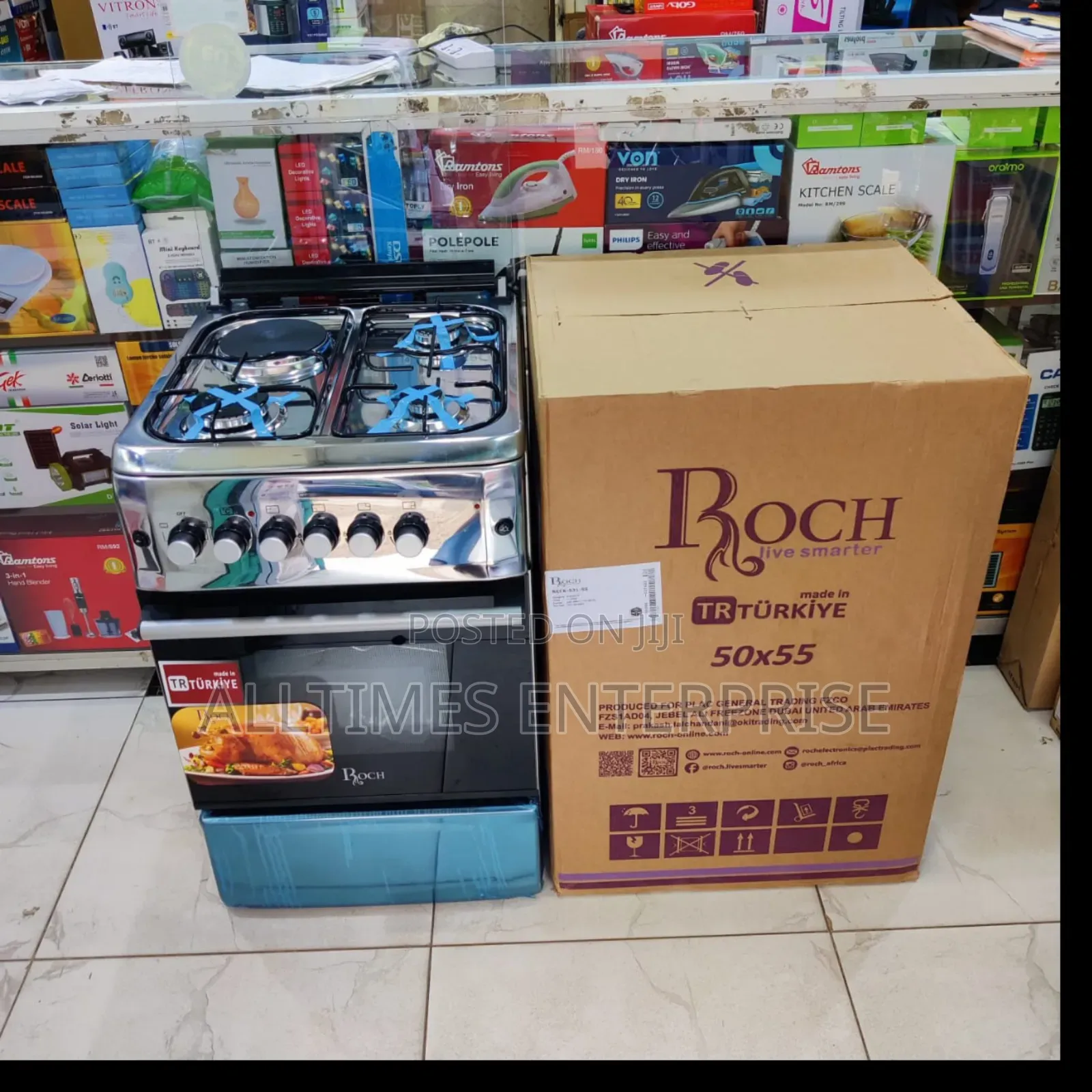 Roch Standing Cooker (Turkey Premium) Silver 50cmx55cm, 3gas+1electric