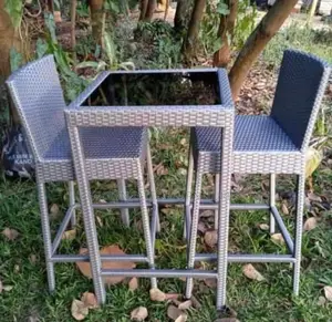 Rattan High Table Bar With Chairs