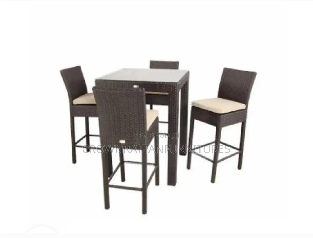 Rattan High Table Bar With Chairs