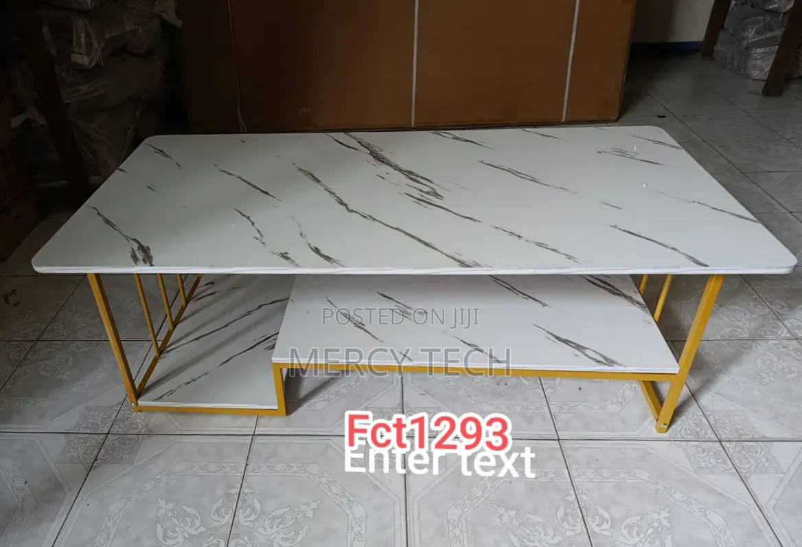Executive White Marble Coffee Table With Black Legs(Fct-1293)