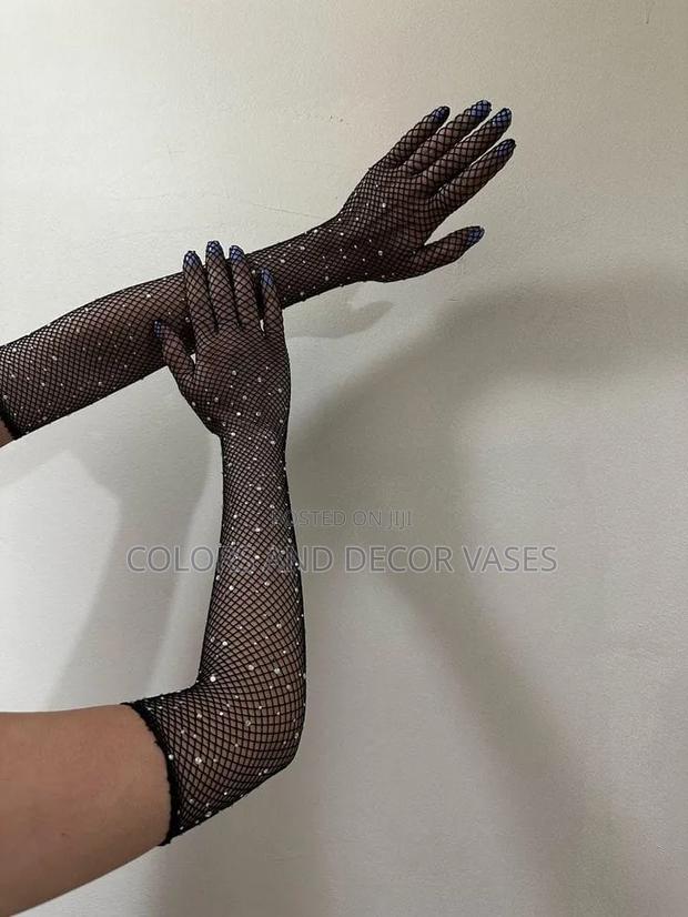 Long Net Black Gloves Available - main view