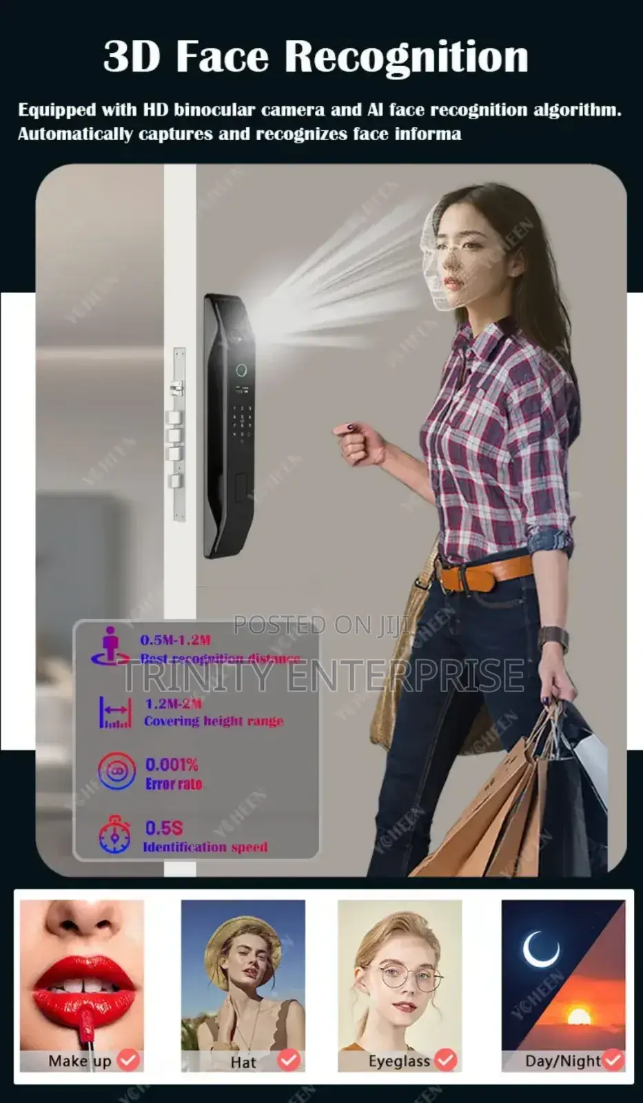 Tuya Wifi Smart Door Lock Set 3d Face Recognition Automatic Lock
