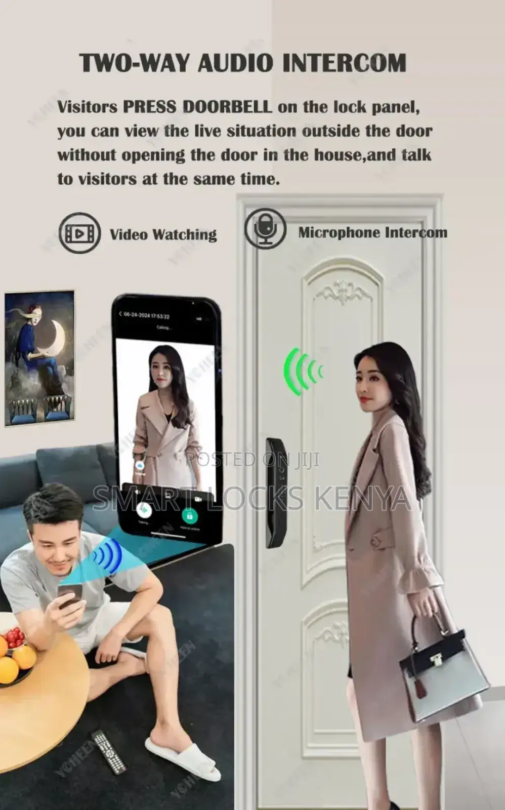 3d Face Remote Control Smart Lock Automatic Wood/Metal Door Tuya Wifi