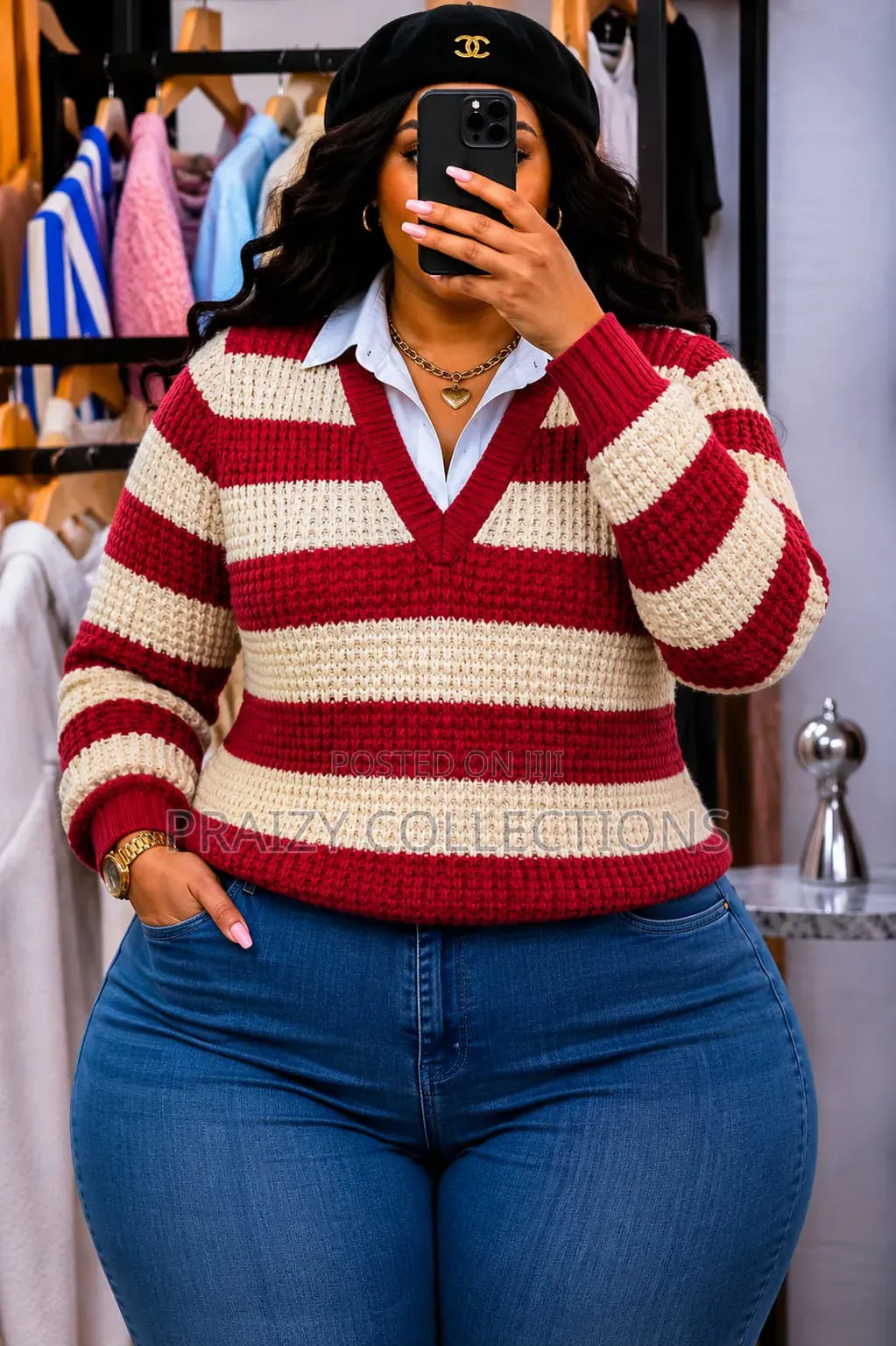 Blocked Sweater With White Collar