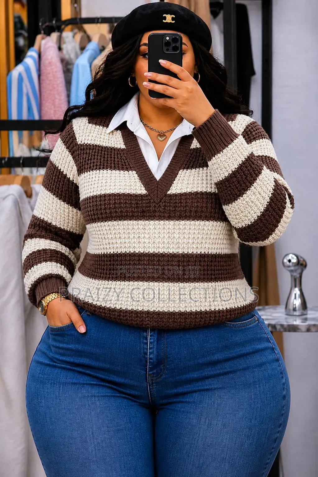 Blocked Sweater With White Collar