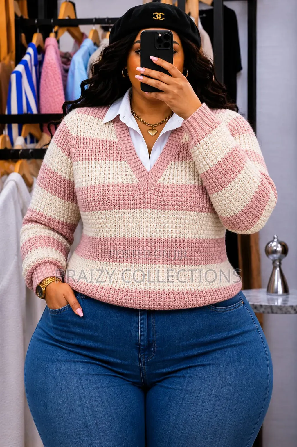 Blocked Sweater With White Collar