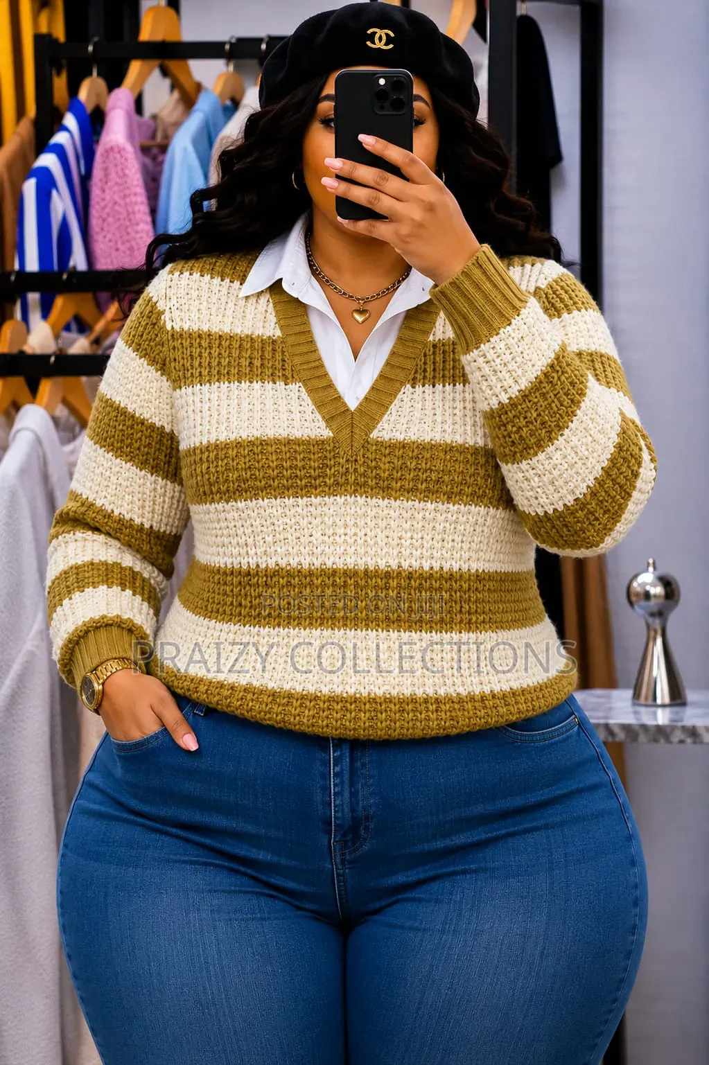 Blocked Sweater With White Collar