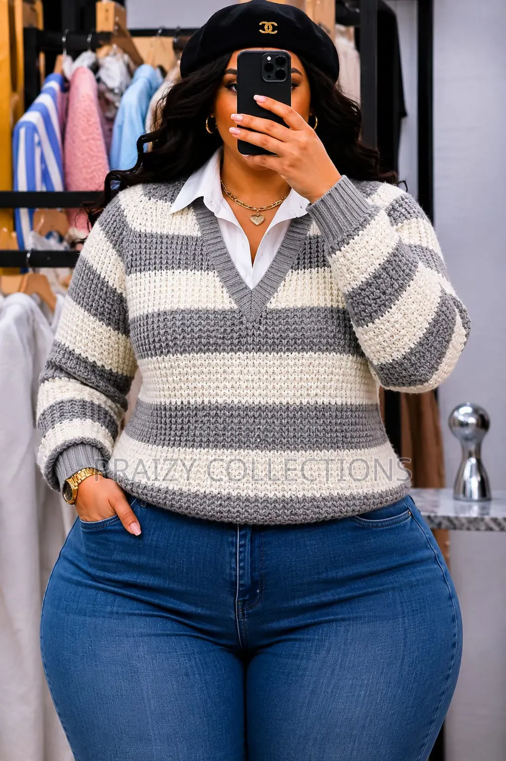 Blocked Sweater With White Collar