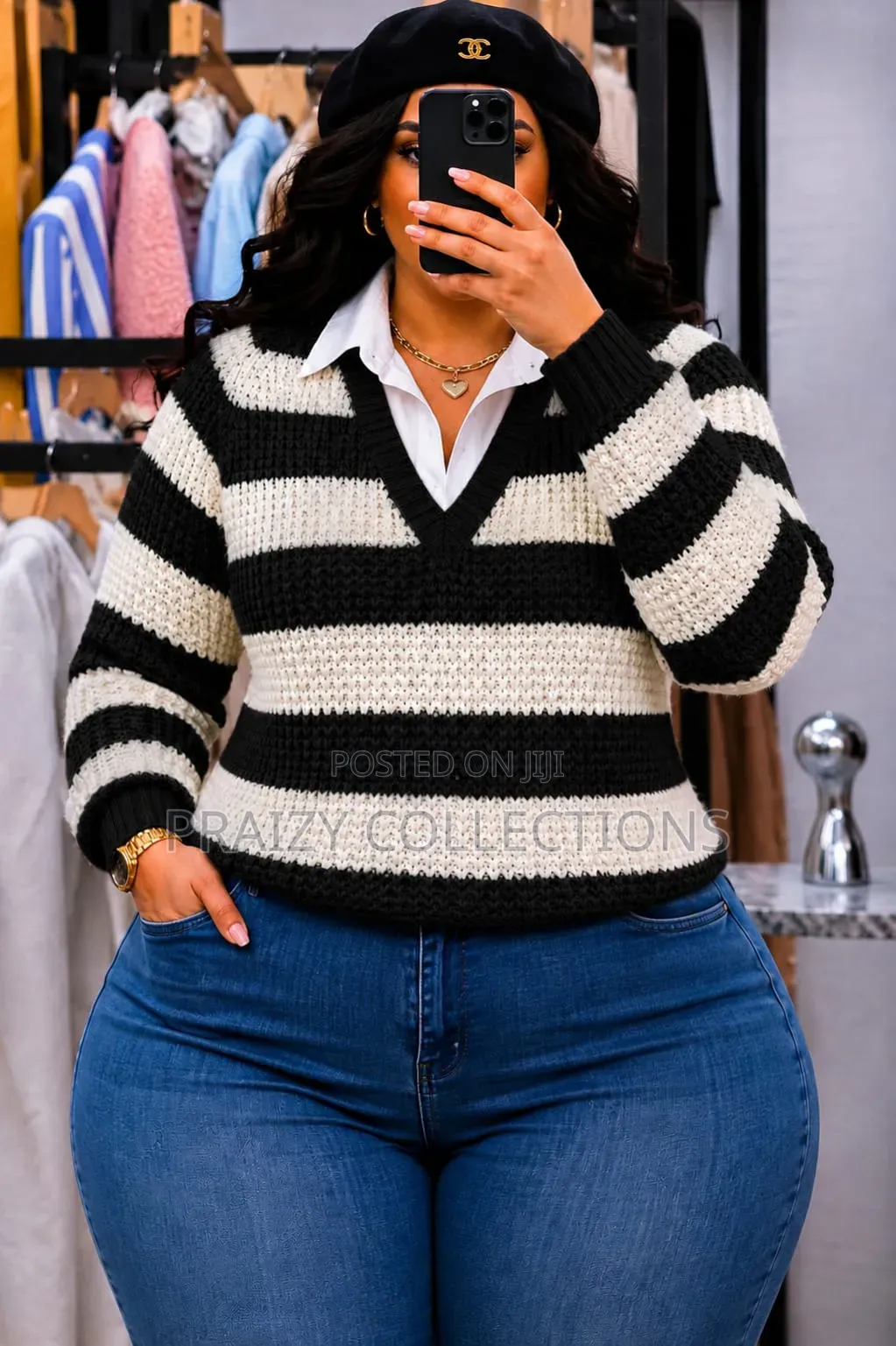 Blocked Sweater With White Collar