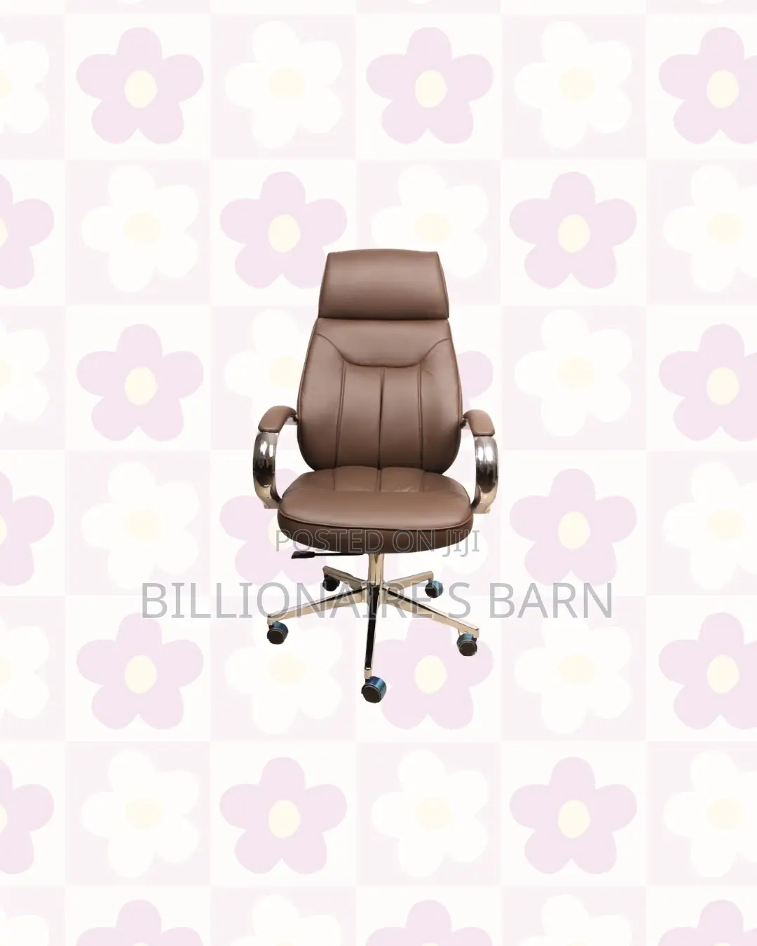 Heavy Duty Brown Executive Leather Office Chair High Back Chrome Base