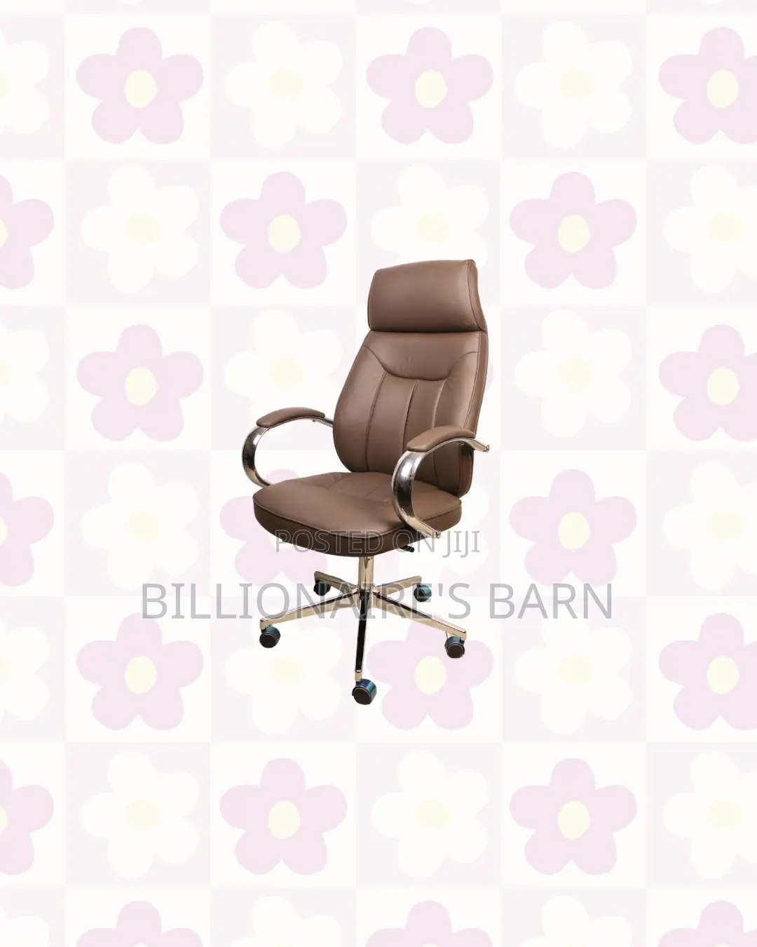 Heavy Duty Brown Executive Leather Office Chair High Back Chrome Base