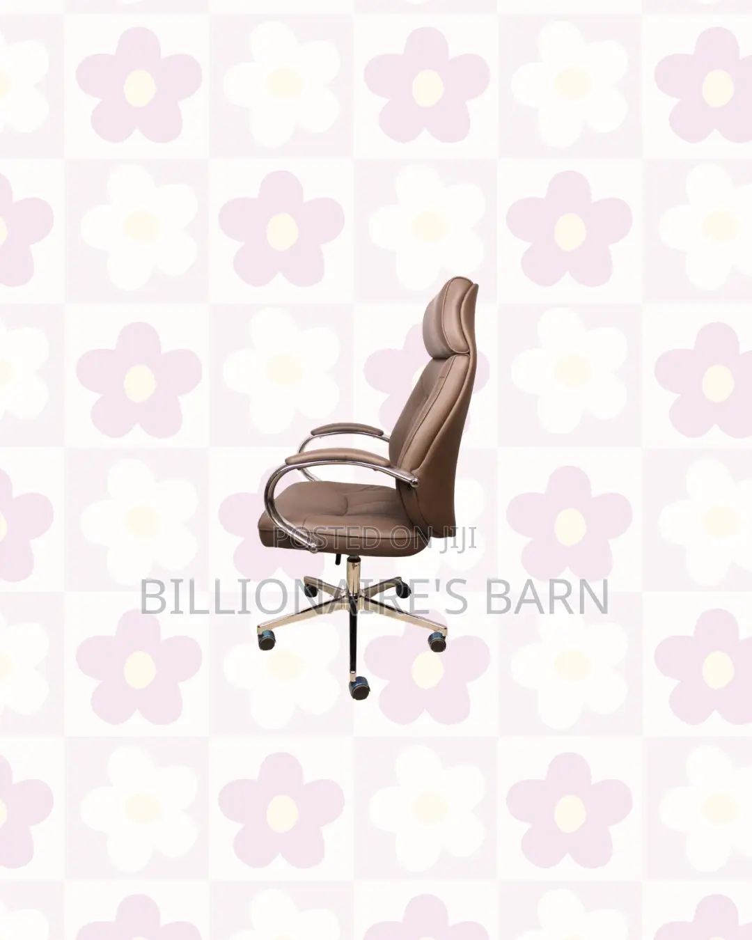 Heavy Duty Brown Executive Leather Office Chair High Back Chrome Base