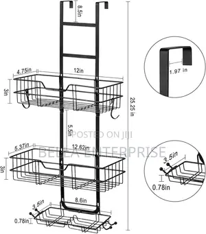 3 Layer Behind the Door Metallic Bathroom Shelf Shower Caddy
