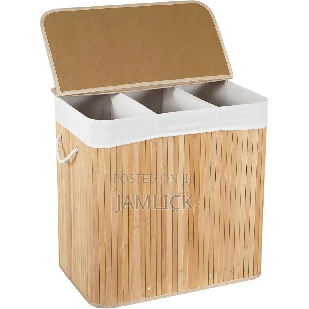 3 Grid Foldable Bamboo Laundry Basket - Av