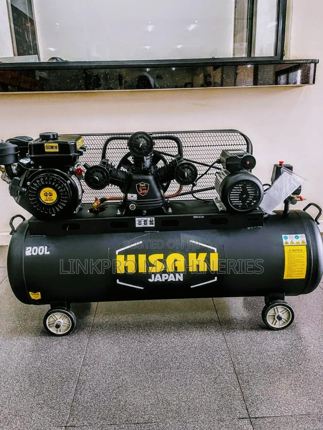 200 Litres Hisaki Air Compressor With 8.5hp Diesel Engine/3hp Motor