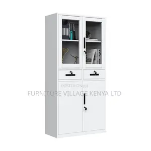 2-Door Half Glass Lockable Cabinet With Drawers