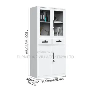 2-Door Half Glass Lockable Cabinet With Drawers