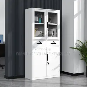 2-Door Half Glass Lockable Cabinet With Drawers