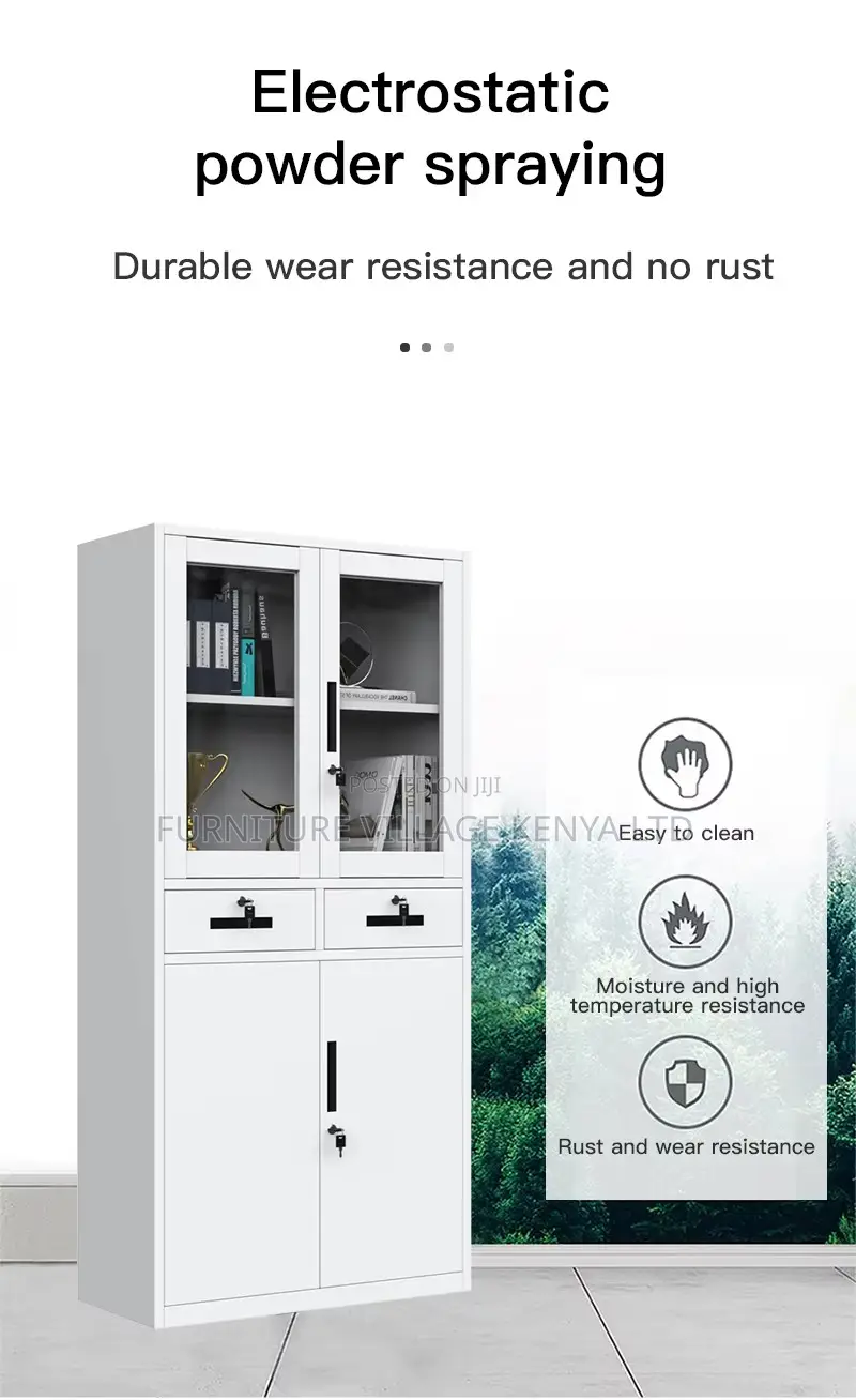 2-Door Half Glass Lockable Cabinet With Drawers
