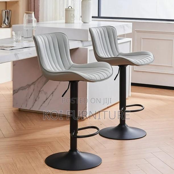 Barstools; Walouf Adjustable Leather Swivel Barstools - thumbnail 7