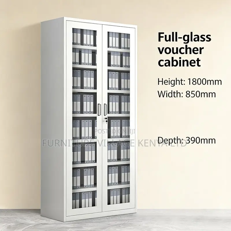 2-Door Full Glass Cabinet With Adjustable Shelves