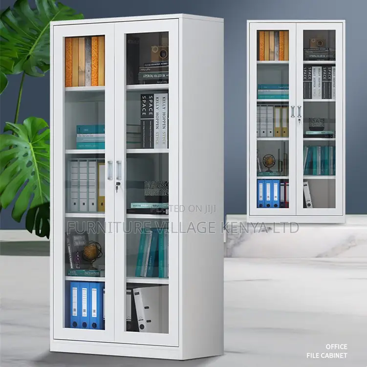 2-Door Full Glass Cabinet With Adjustable Shelves