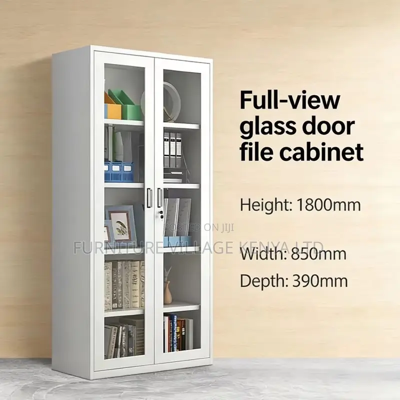 2-Door Full Glass Cabinet With Adjustable Shelves