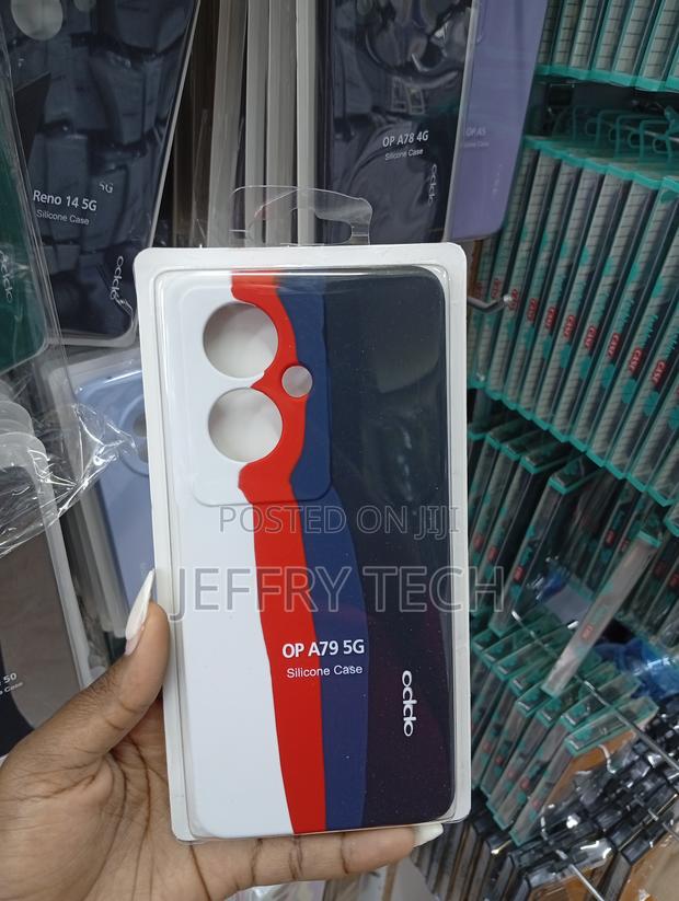 Oppo A79 5g Vertical Stripe Design in White, Red, and Navy Blue Case. - main view