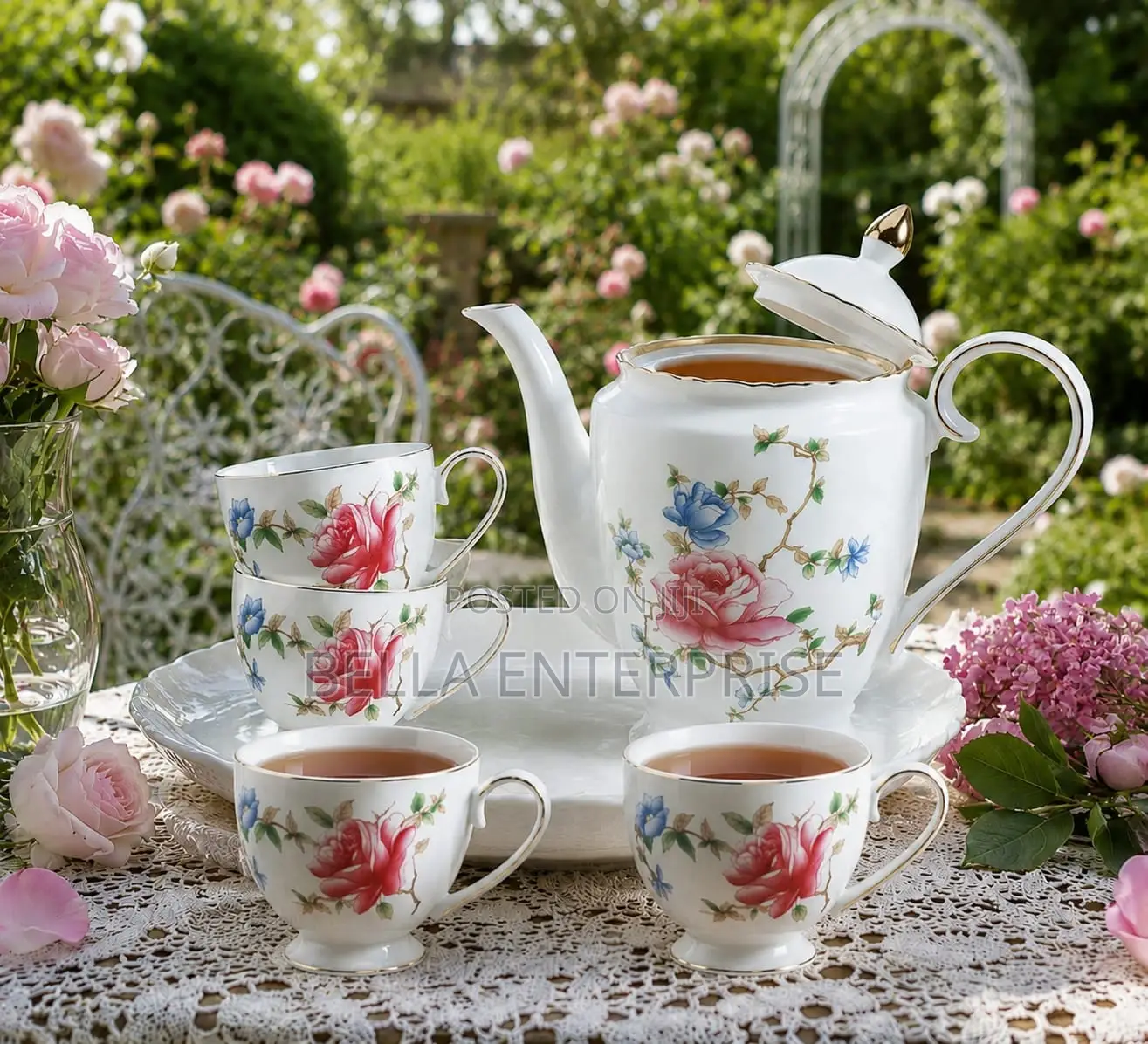 Porcelain Tea Set With Rose Pattern 6000/-