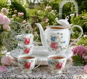 Porcelain Tea Set With Rose Pattern 6000/-