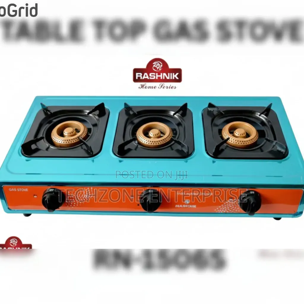 3 Burner Silver Rashnik Table Top Gas Stove With Auto Ignition 