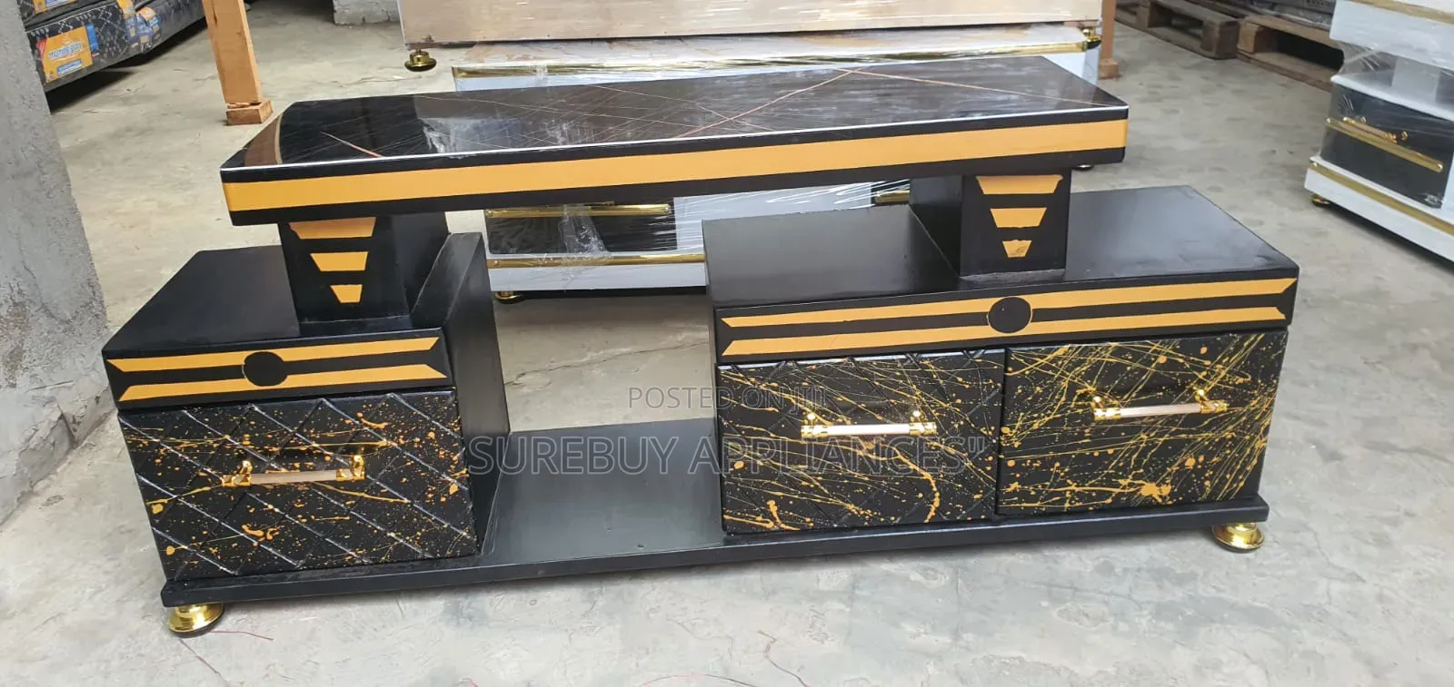 Executive Marble Finish Tv Stand