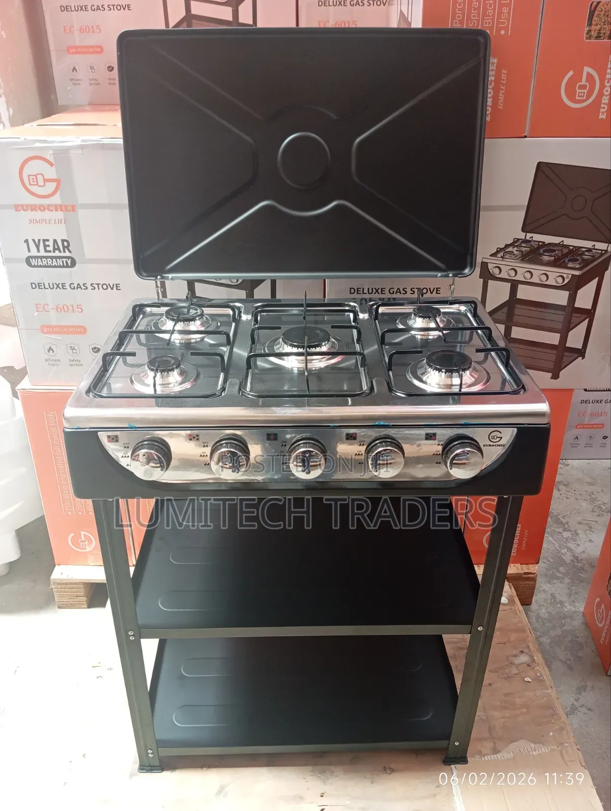 Eurochef 5-Burner Standing Cooker With Shelves