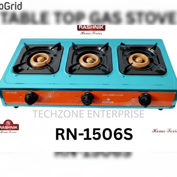 3 Burner Silver Rashnik Stainless Steel Table Top Gas Stove 
