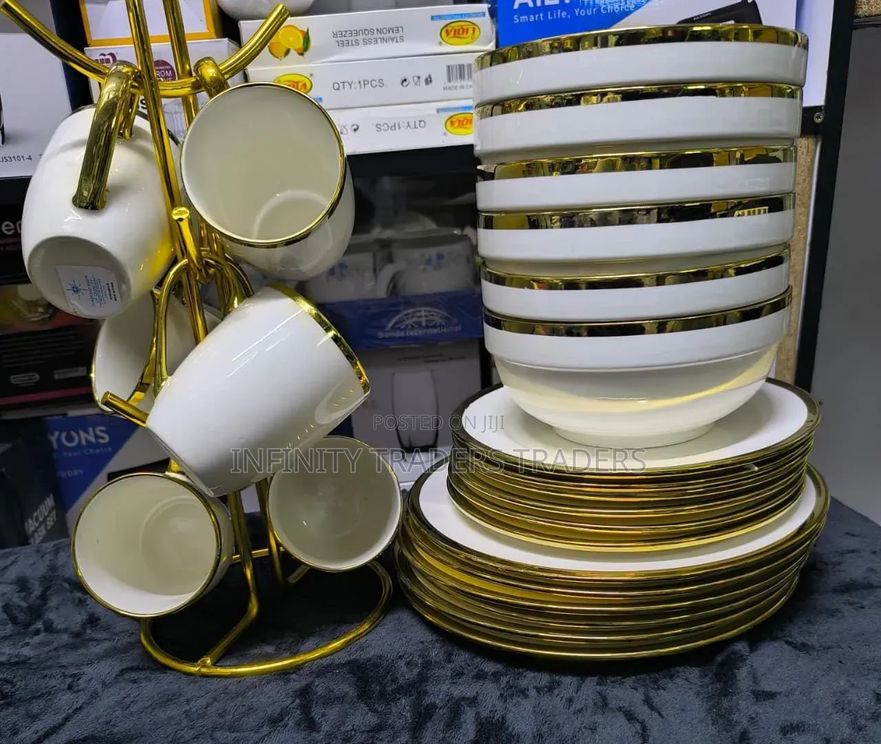 24pcs Ceramic White Gold Dinner Set