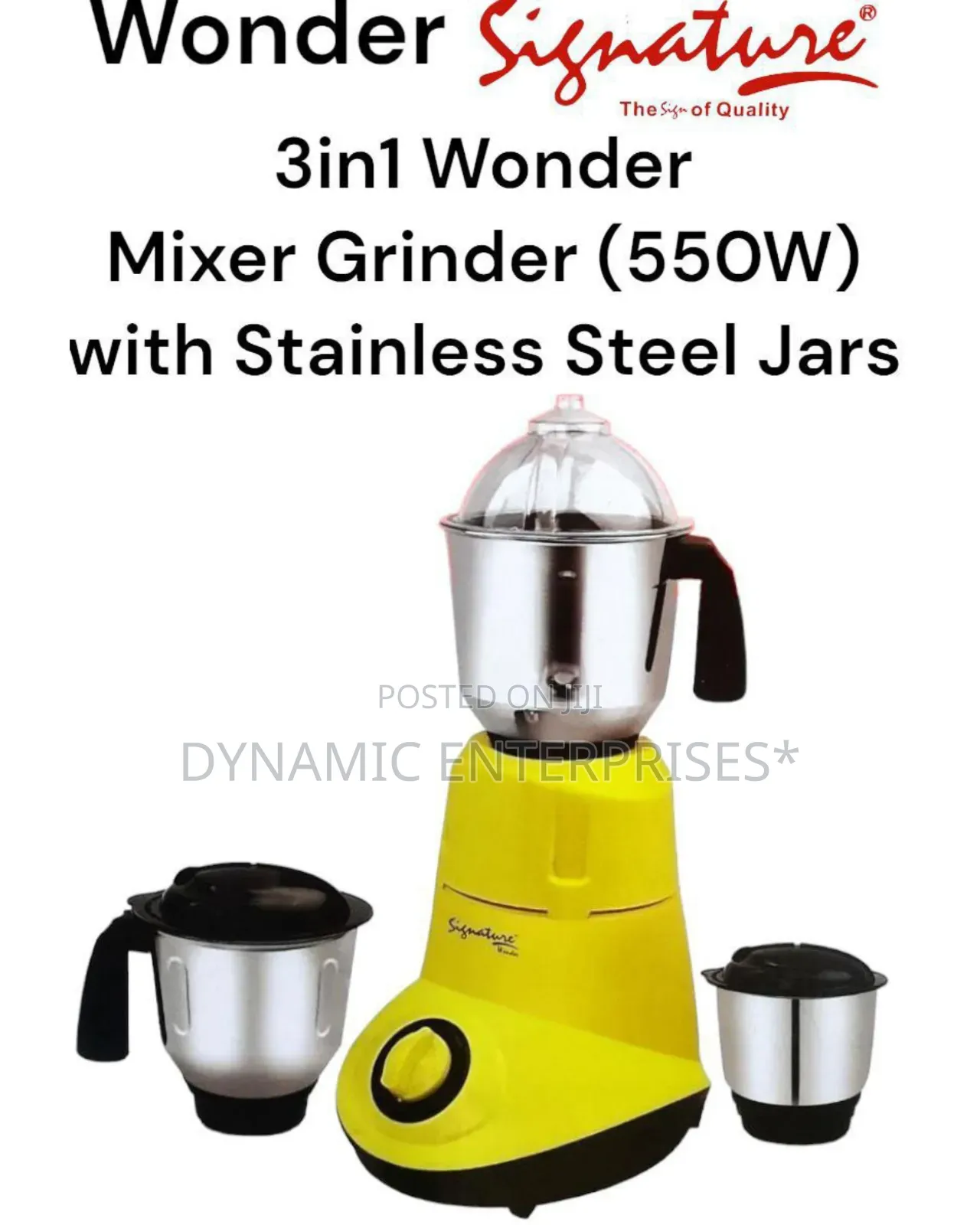 3 in 1 Wonder Mixer Grinder 550w
With Stainless Steel 3 Jar