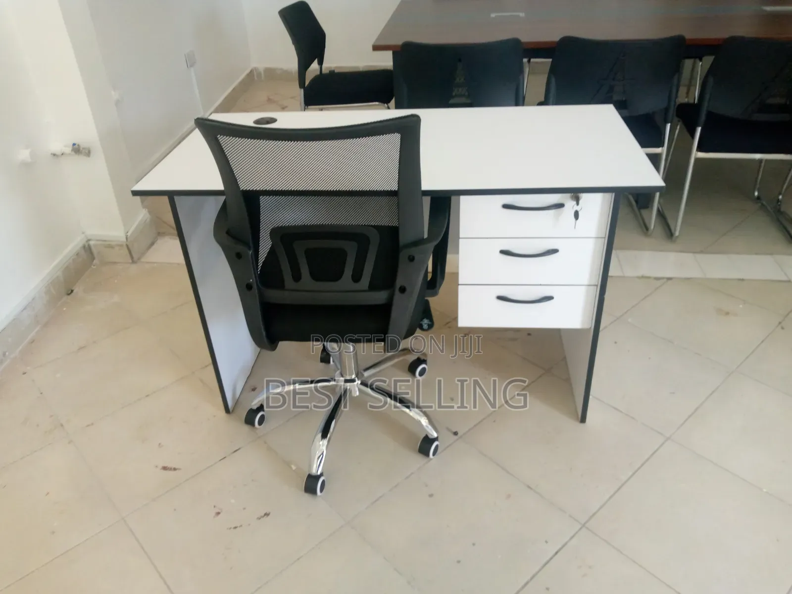 White Office Desk and Breathable Office Chair