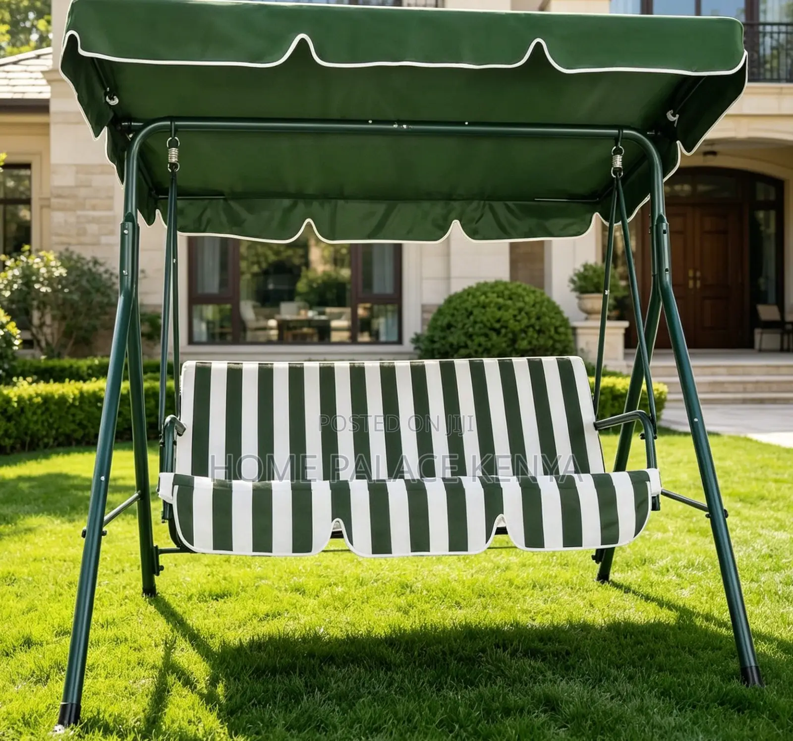 Outdoor Bench:3 Seater Metal Frame Patio Swing Chair