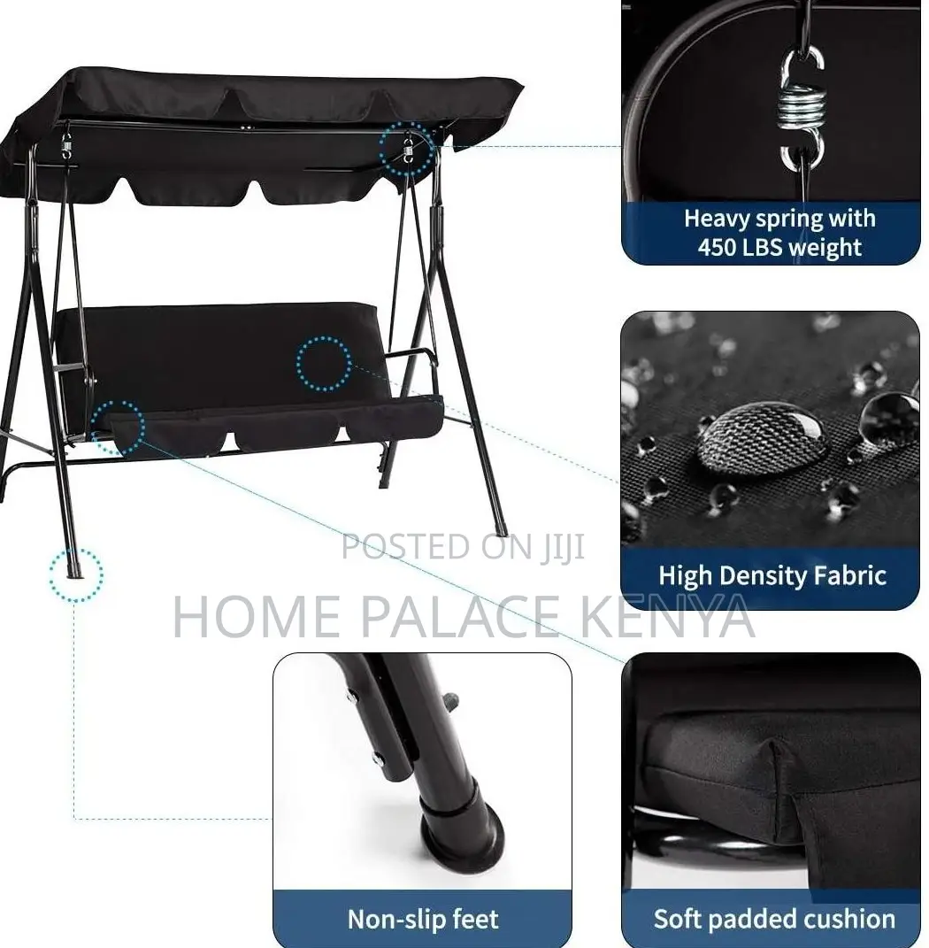 Outdoor Bench:3 Seater Metal Frame Patio Swing Chair