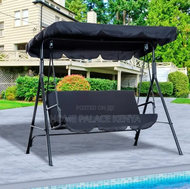 Outdoor Bench:3 Seater Metal Frame Patio Swing Chair