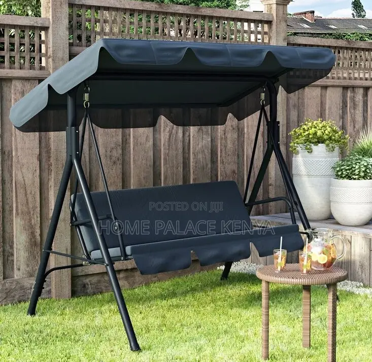 Outdoor Bench:3 Seater Metal Frame Patio Swing Chair